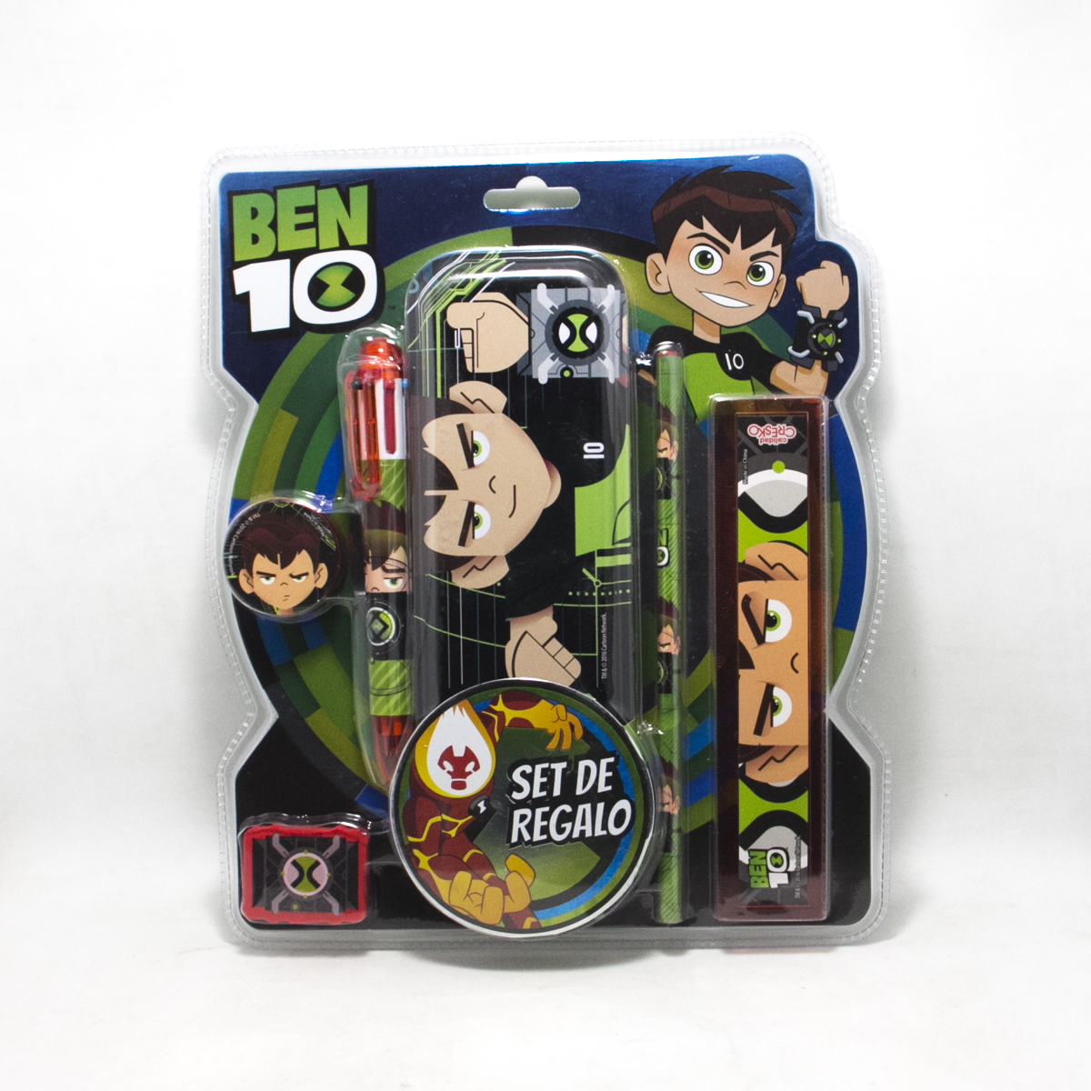 Set escolar Ben 10  Cartuchera  Goma  Lápiz  Sacapuntas  Regla  Bolígrafo de 6 colores