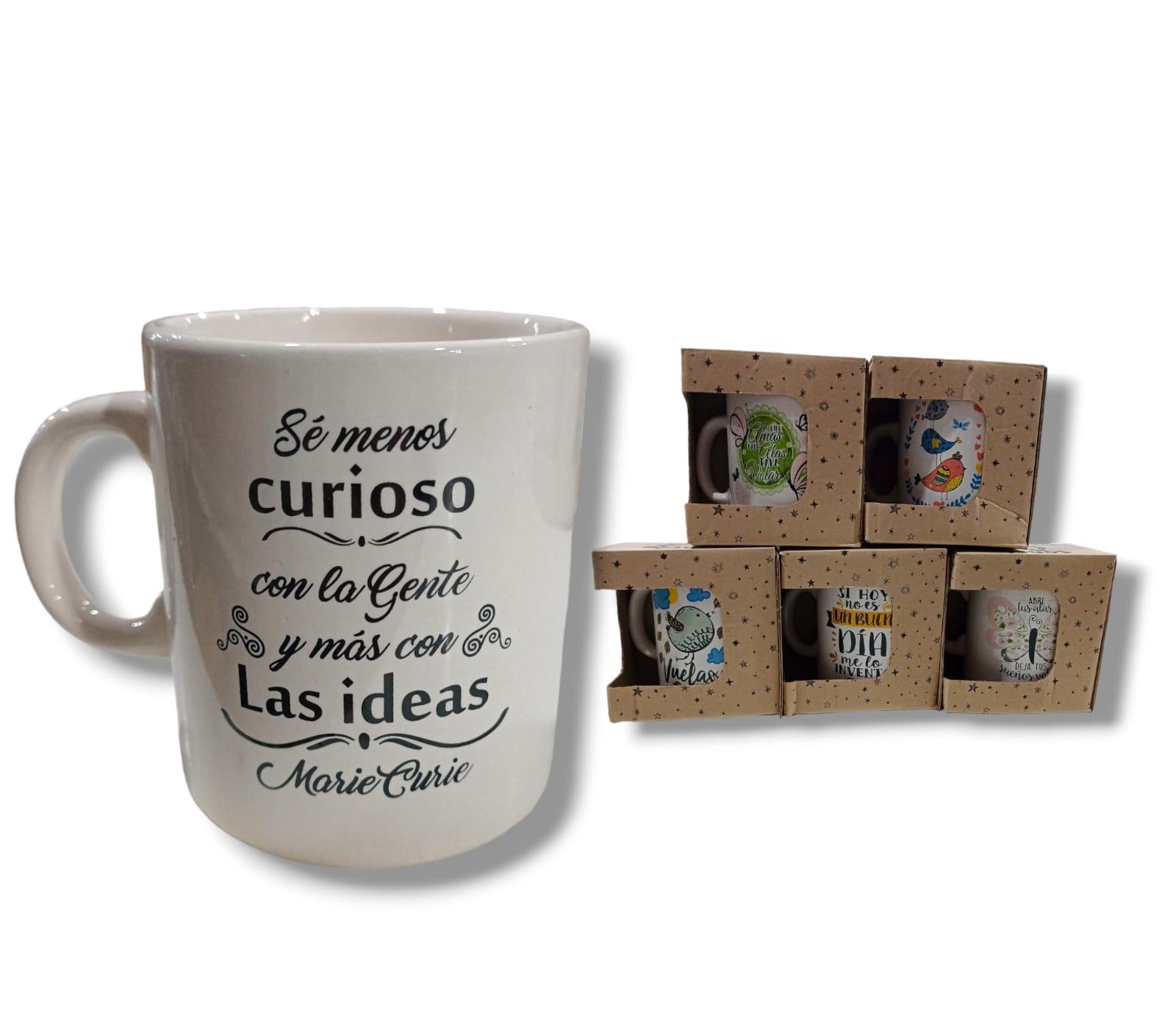 TAZA DE CERAMICA ESTAMPADO FRASES- EN CAJA- 8X10CM