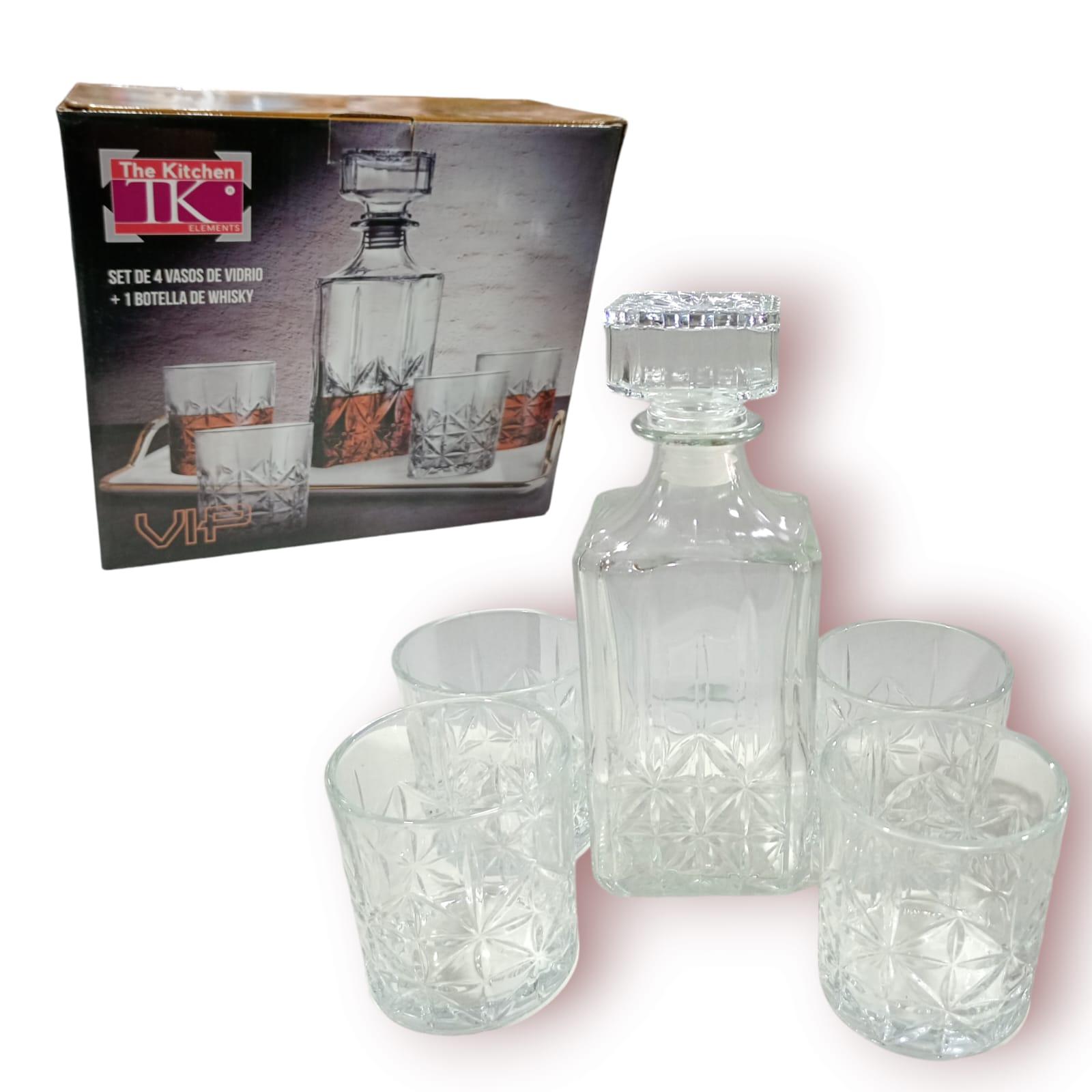 BOTELLA DE WHISKY 730CC+ 4 VASOS DE VIDRIO 350CC- EN CAJA