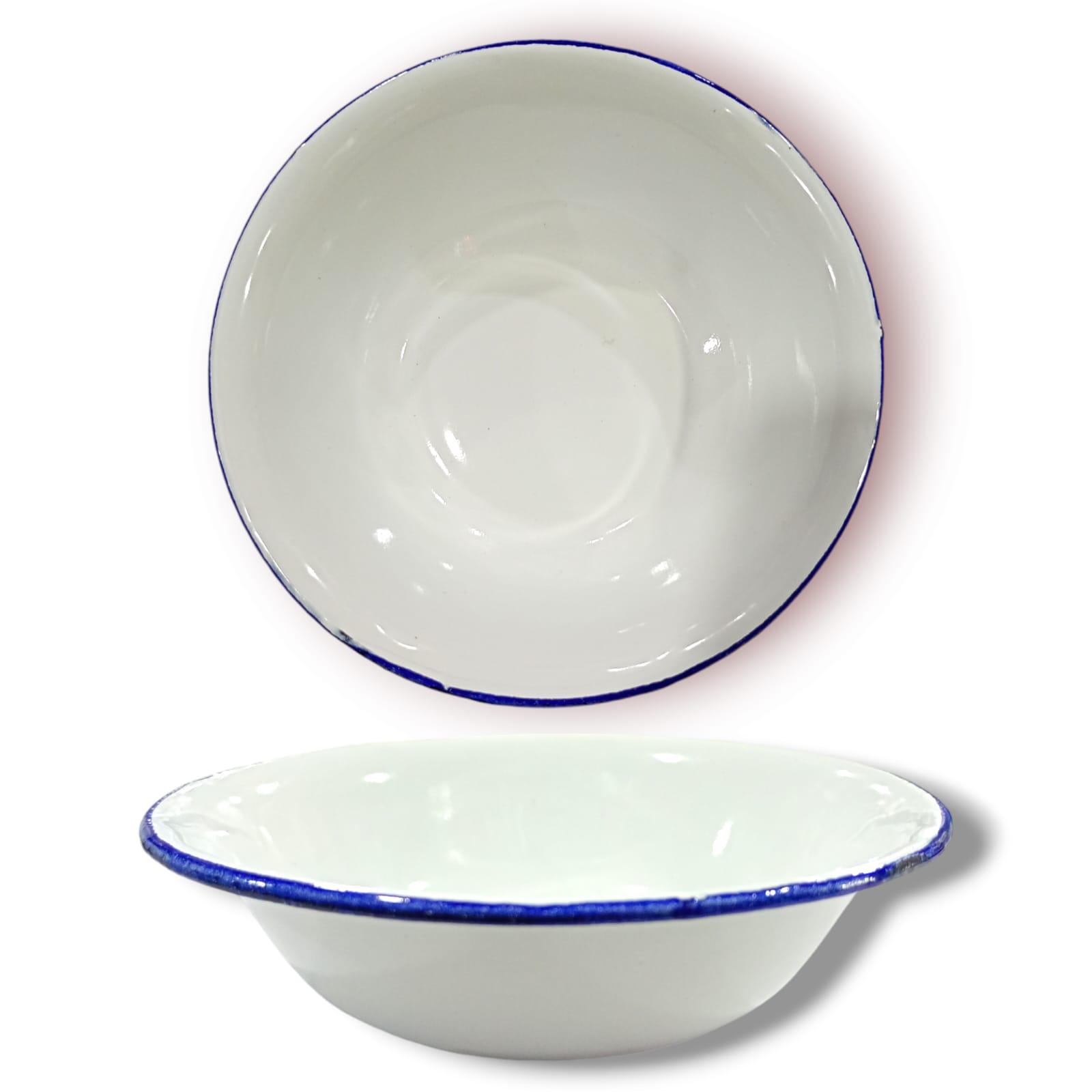 BOWL ENLOZADO COLOR BLANCO CON AZUL- 18CM