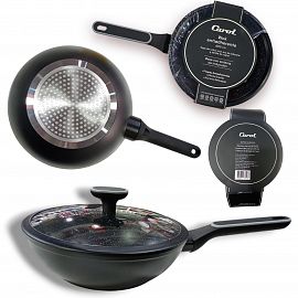 WOK ANTIADHERENTE EFECTO GRANITO CON TAPA CAROL NEGRO N*26