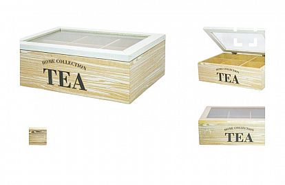 CAJA MADERA 6 DIVISIONES PARA INFUSIONES CON TAPA VIDRIO