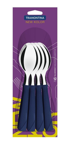 Set x 12 cucharas Tramontina new kolor Azul acero  18,5cm