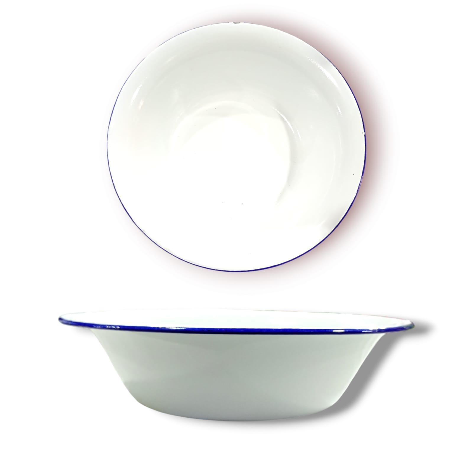 ENSALADERA/BOWL ENLOZADO BLANCO BORDE AZUL 26CM.