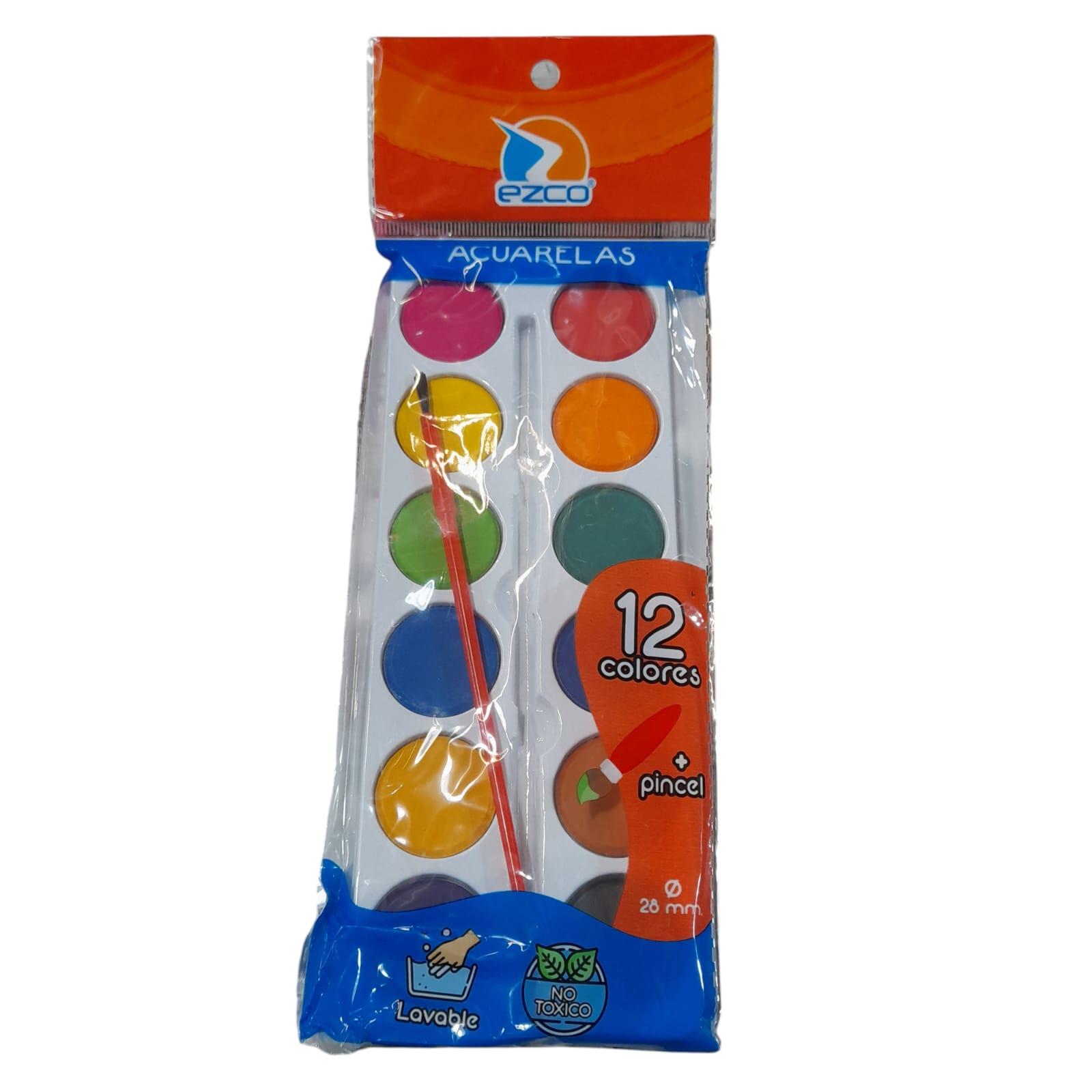 ACUARELAS X 12 COLORES + PINCEL EN BOLSA EZCO