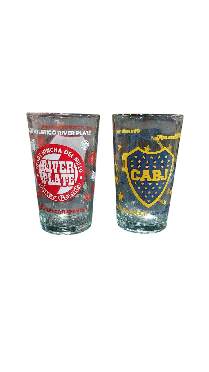 VASO VIDRIO MOTIVOS FUTBOL(BOCA/RIVER)