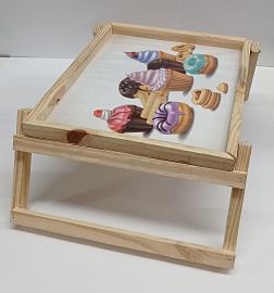 Bandeja de Desayuno Con Patas Fondo Estampado 40x30cm  Madera