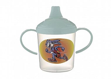 VASO PLASTICO INFANTIL CON MANIJA Y PICO CHUPITO ESTAMPADO 11CM