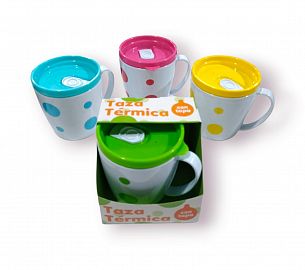 TAZA TERMICA CON TAPA - PLASTICO - VARIOS COLORES