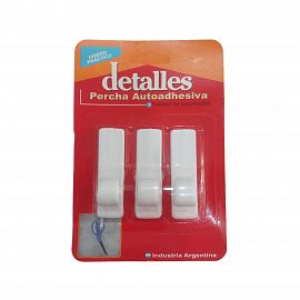 GANCHO ADHESIVO X 3 UNIDADES ALARGADO PLASTICO