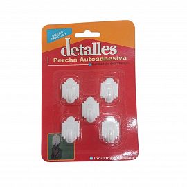 GANCHO ADHESIVO X 5 UNIDADES PLASTICO